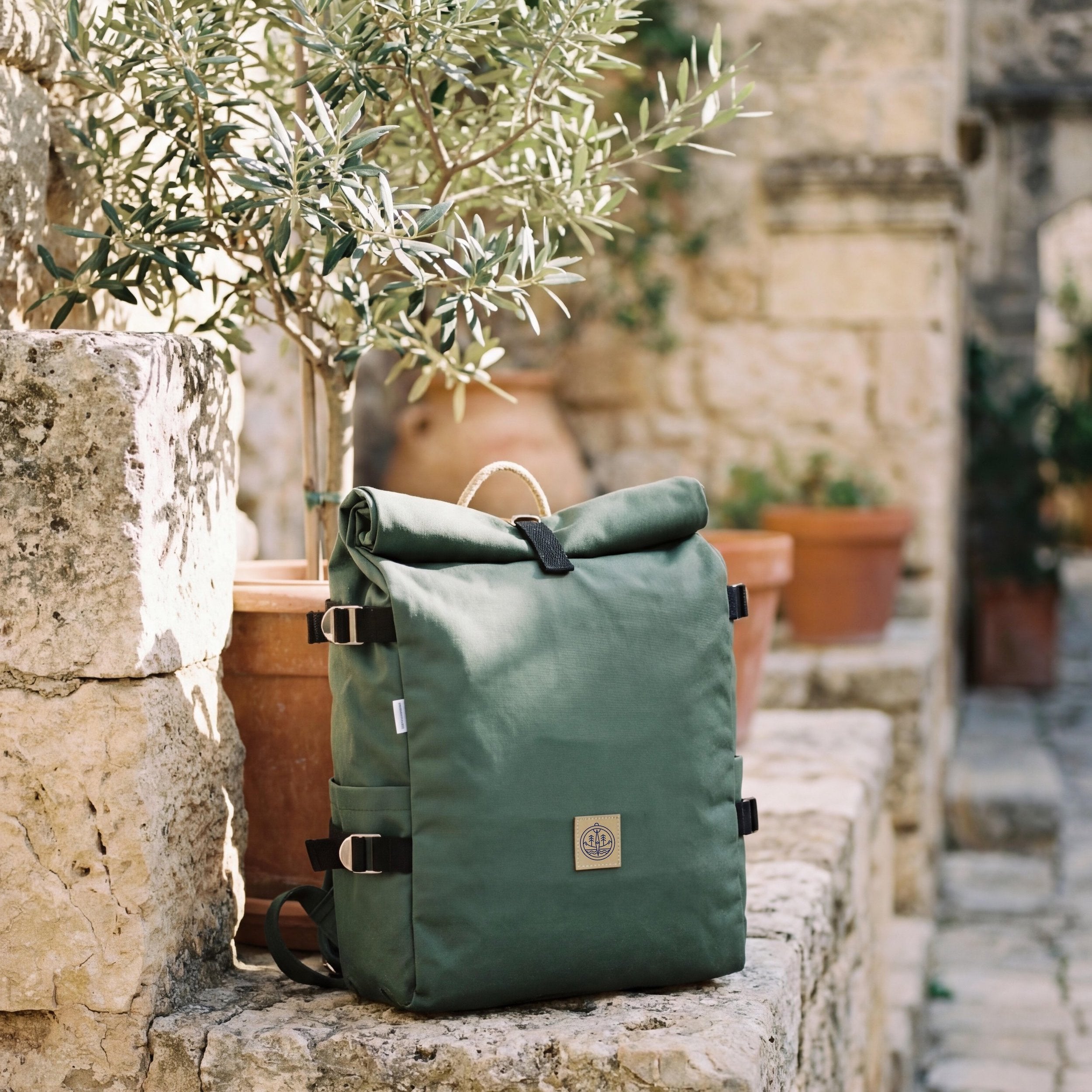 Olive Rolltop Backpack | 32 Recycled Bottles | The BlueWave Collective